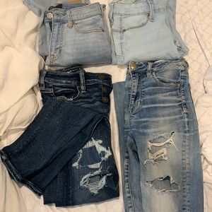Four pairs of American eagle jeans